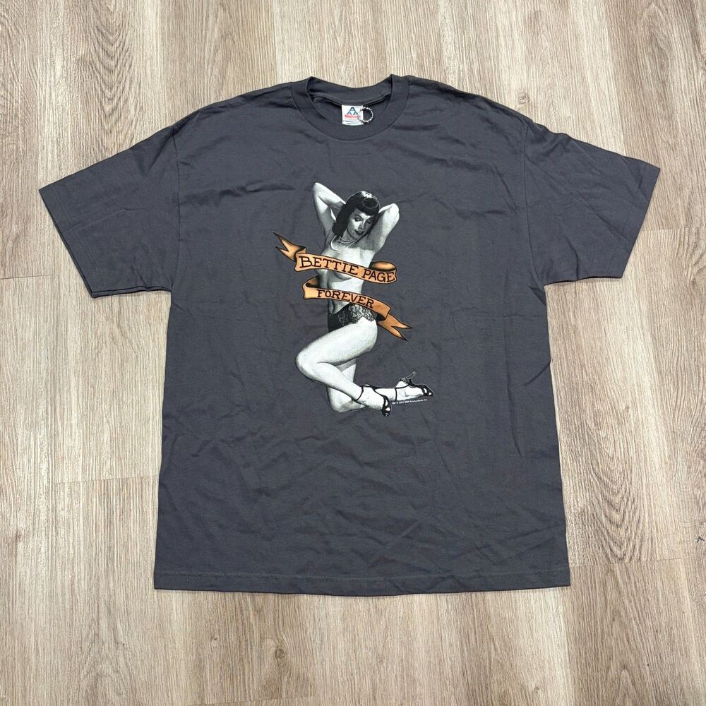 RARE Vintage 2003 Betty Page Forever Pinup Girl T-Shirt Men's Size XL AAA Grey